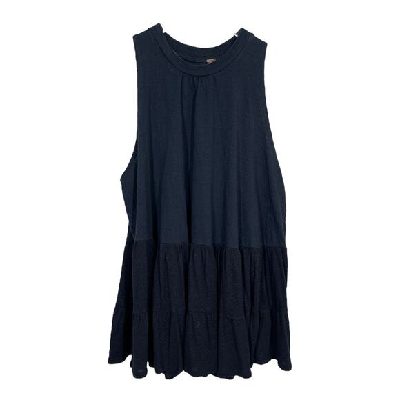 Free People Right On Time Tunic Top XS Black Sleeveless Oversized Tiered Boho - Picture 2 of 7